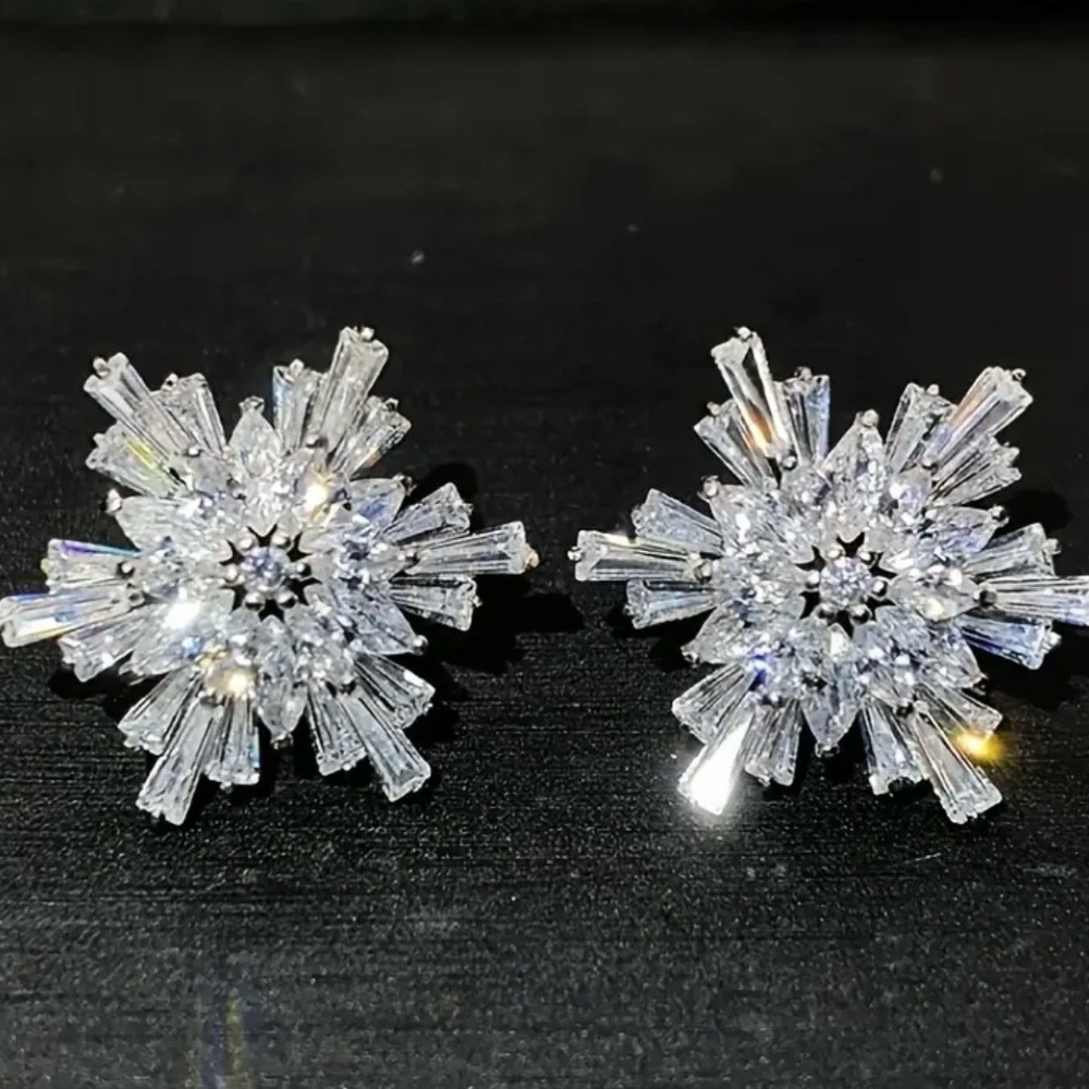 Elegant Silver Crystal Starburst Earrings